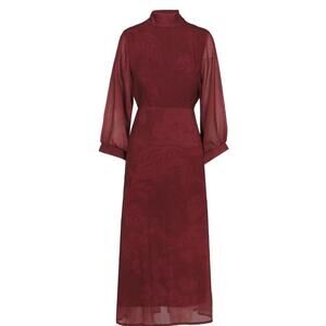 Juan Avellaneda X Seeiou Women's Red Long Sleeve Midi Burgundy Dress Julie
